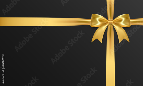 Realistic vector bow isolated on black background. Golden gift bows for cards, presentation, valentine's day, christmas and birthday illustrations