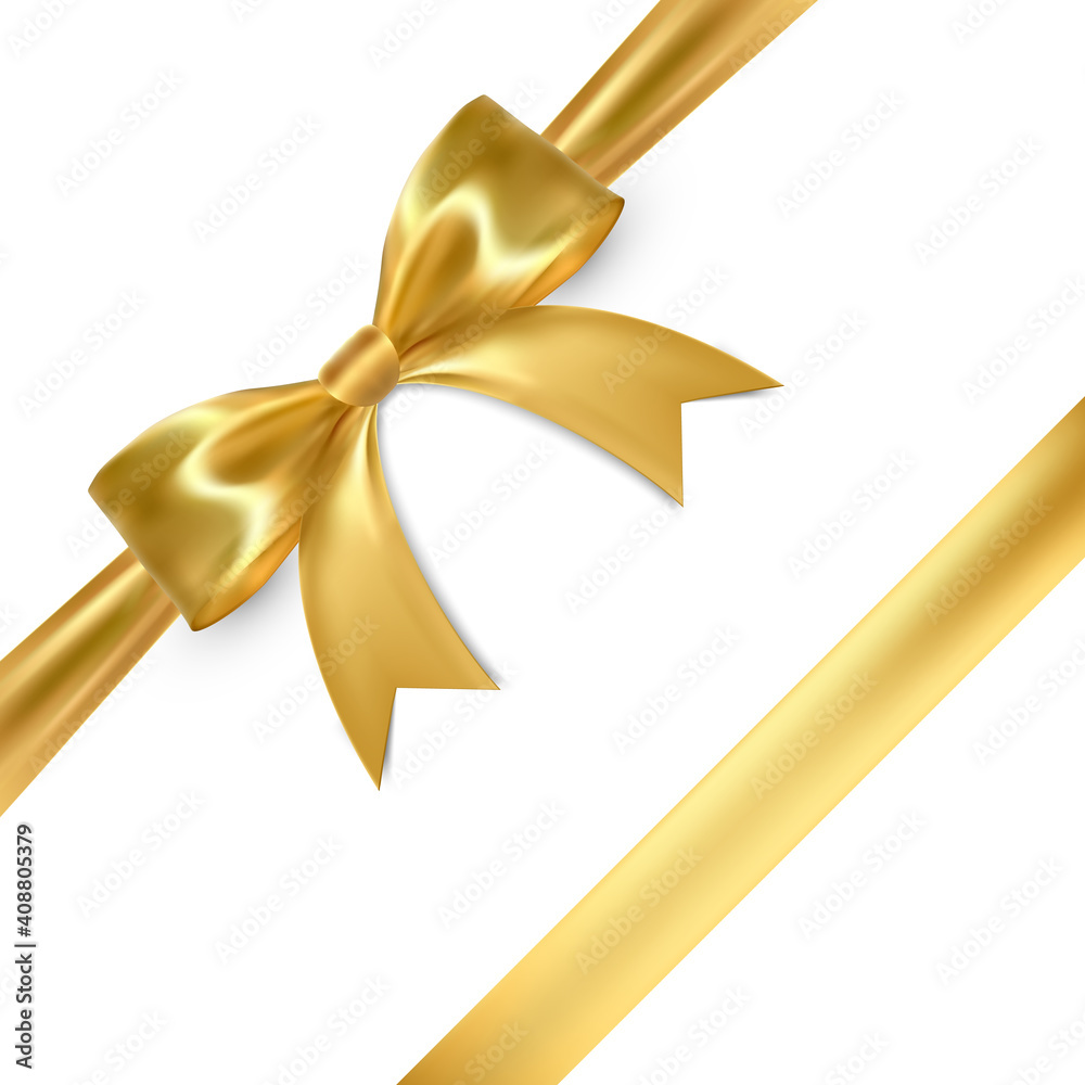 Realistic vector bow isolated on white background. Golden gift bows for cards, presentation, valentine's day, christmas and birthday illustrations Realistic vector bow isolated on white background. Golden gift bows for cards, presentation, valentine's day, christmas and birthday illustrations