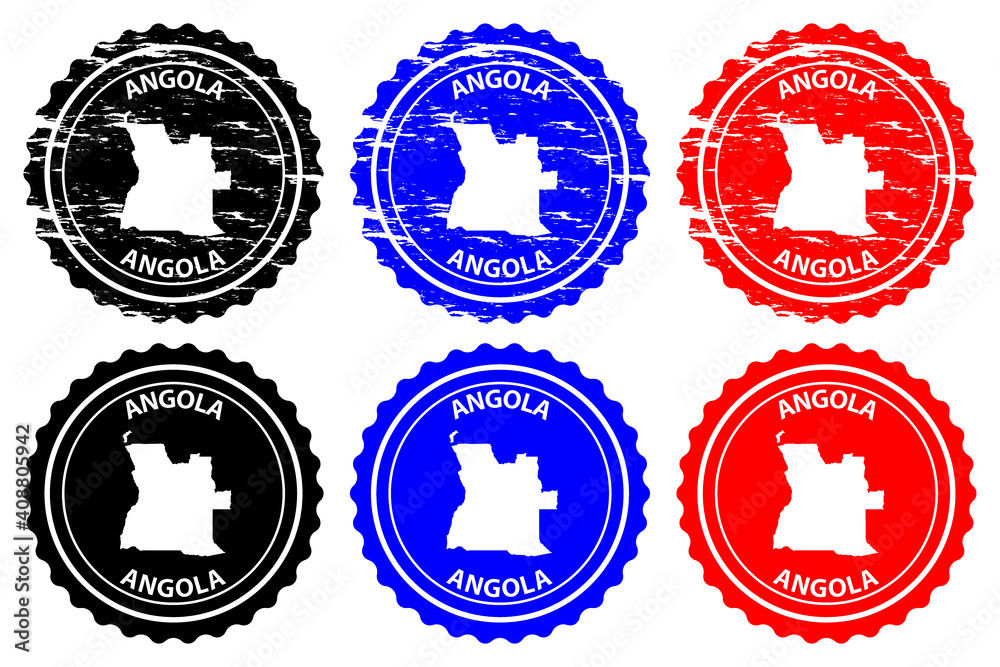 Angola - rubber stamp - vector, Angola map pattern - sticker - black, blue and red Angola - rubber stamp - vector, Angola map pattern - sticker - black, blue and red