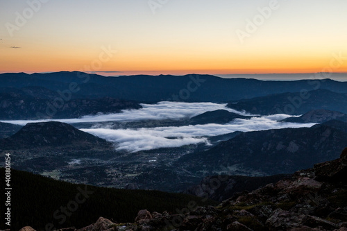 Sunrise in the mountains with clouds