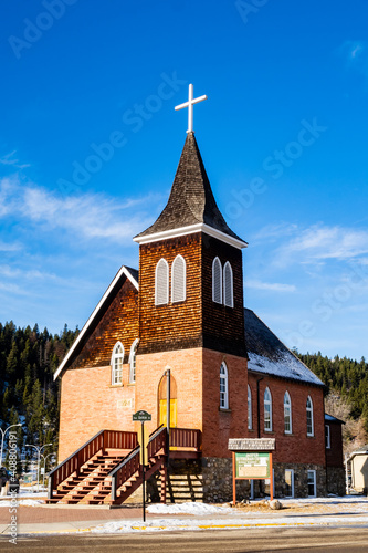 Jasper, Canada - december 2020 : view of Jasper Lutheran Church