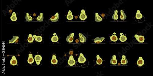 Funny Avocado cartoon characters. Collection for your design