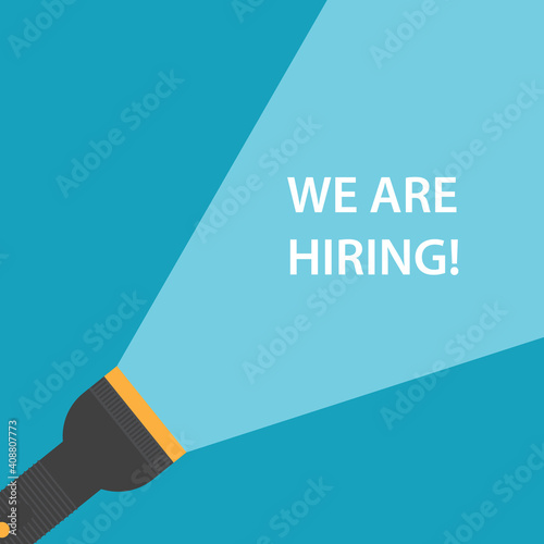 flashlight beam with we are hiring text - vector illustration