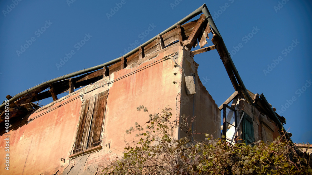 renovating incentive for crumbled buildings with roof gutter house background renovating incentive for crumbled buildings with roof gutter house background