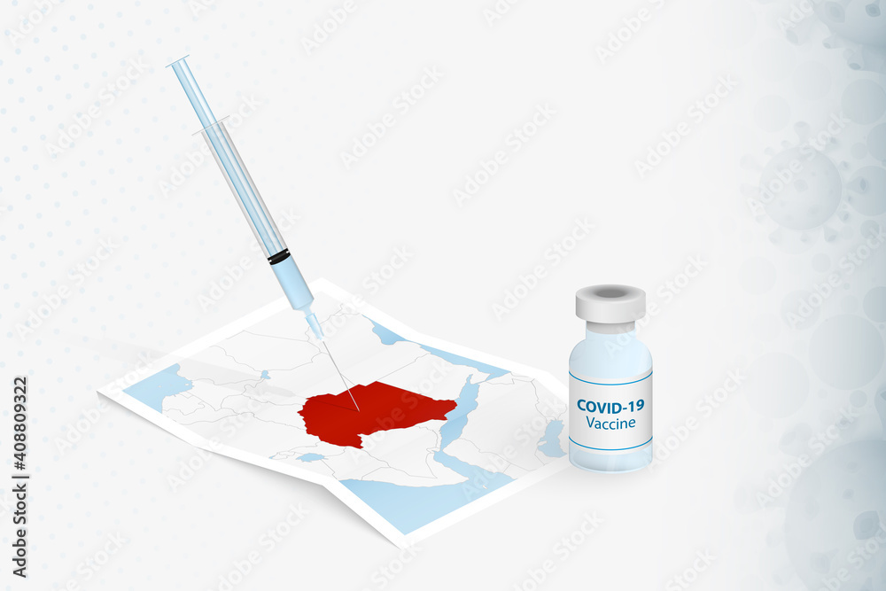 Sudan Vaccination, Injection with COVID-19 vaccine in Map of Sudan. Sudan Vaccination, Injection with COVID-19 vaccine in Map of Sudan.