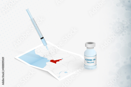 Cameroon Vaccination, Injection with COVID-19 vaccine in Map of Cameroon.