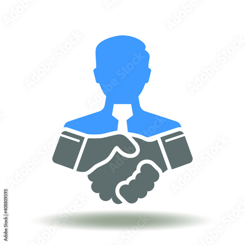 Handshake and businessman vector icon. Mediator finds a compromise solution to deal. Mediation symbol.