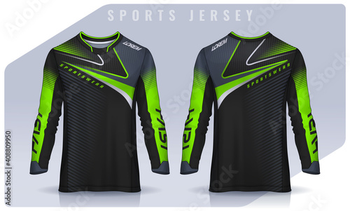 t-shirt sport design template, Long sleeve soccer jersey mockup for football club. uniform front and back view,Motocross jersey.
