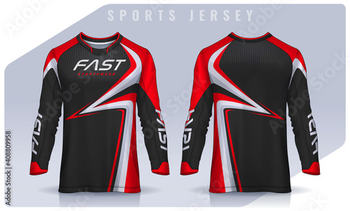 t-shirt sport design template, Long sleeve soccer jersey mockup for football club. uniform front and back view,Motocross jersey.
