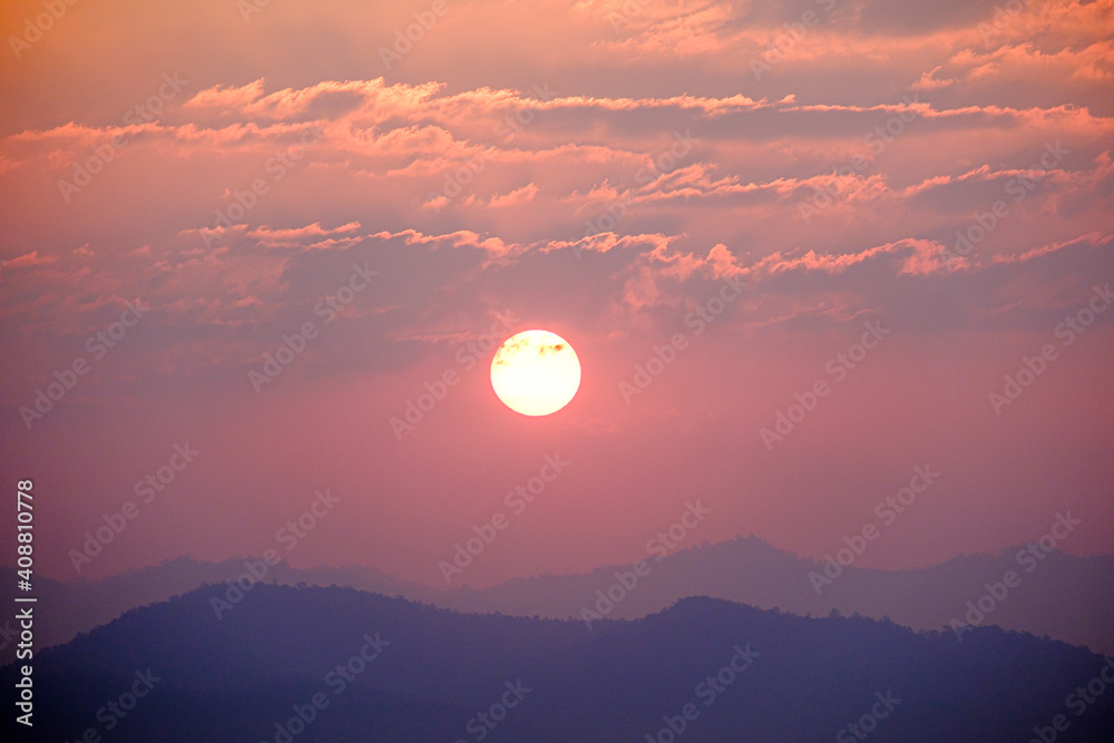 The sun rises in the morning on the mountain of the new day. The sun rises in the morning on the mountain of the new day.
