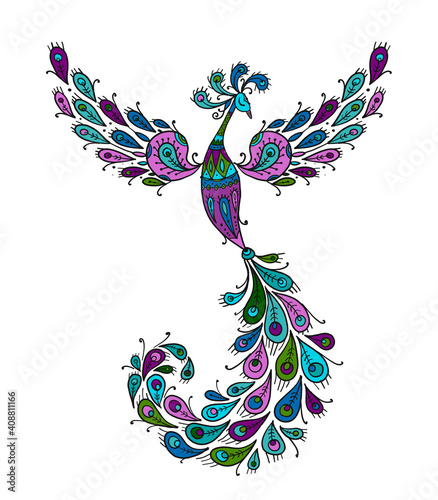 Magic Fairy Bird. Phoenix Bird. Mythical character. Ornamental Silhouette for your design