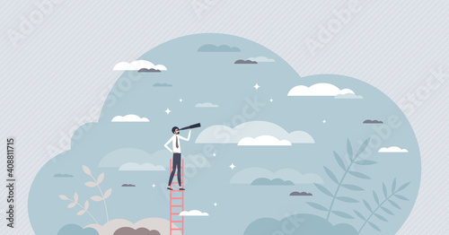 Leadership vision from company boss with future strategy tiny person concept