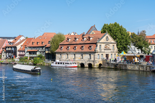 Excursion to the medieval city of Bamberg in Bavaria (Germany) on a sunny summer day