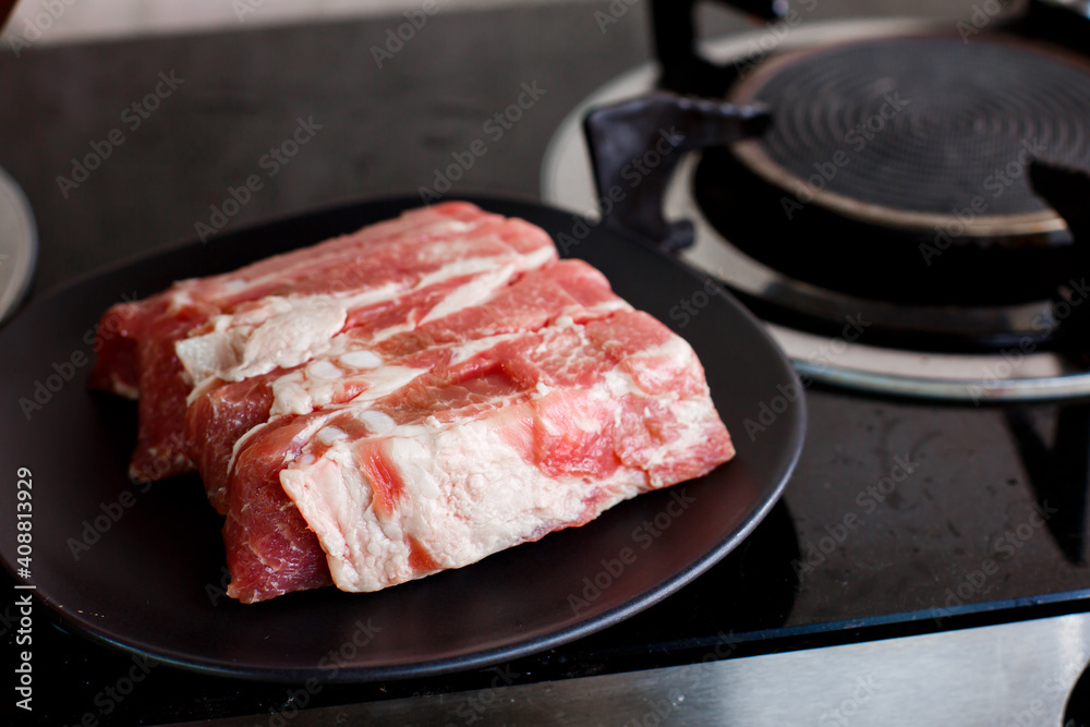 Closeup pile of raw pork bone