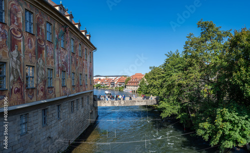 Excursion to the medieval city of Bamberg in Bavaria (Germany) on a sunny summer day