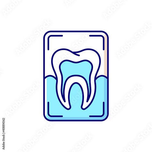 Dental x-ray RGB color icon. Dental care. Dentistry radiography. Instruments for dental treatment. Tooth recovery technics. Dental research technique. Isolated vector chalkboard illustration
