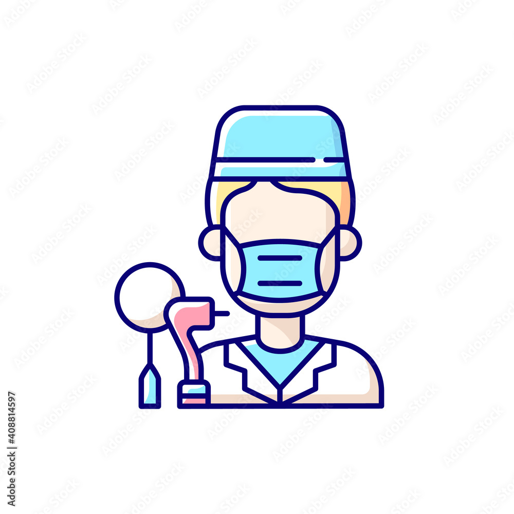 Dentist RGB color icon. Professional stomatology occupation. Dental cavity care. Professional medical assistance. Elimination of toothache. Dentist appointment. Isolated vector illustration