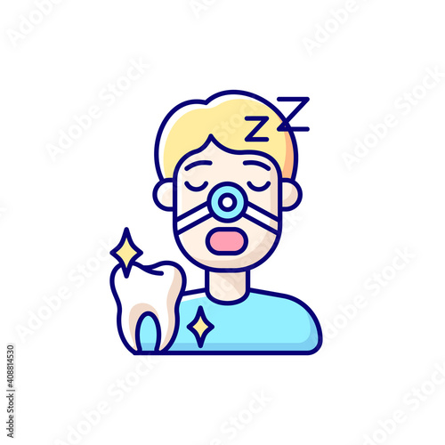 Sleeping dentistry RGB color icon. Professional dentistry occupation. Stomatology sedation practice. Dental procedures. Instruments for dental treatment. Isolated vector illustration