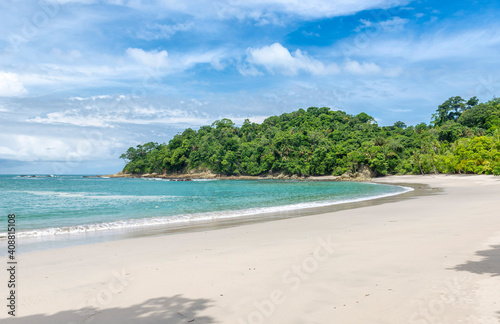 Manuel Antonio beatiful tropical beach with white sand and blue ocean. Paradise. National Park in Costa Rica  Central America.
