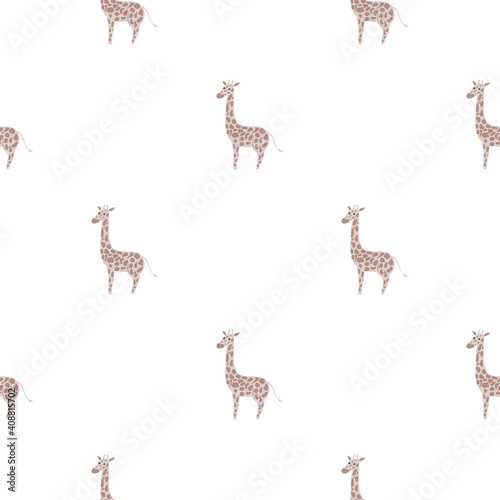 Decorative seamless pattern with cartoon grey giraffe silhouettes. White background. Minimalistic style.