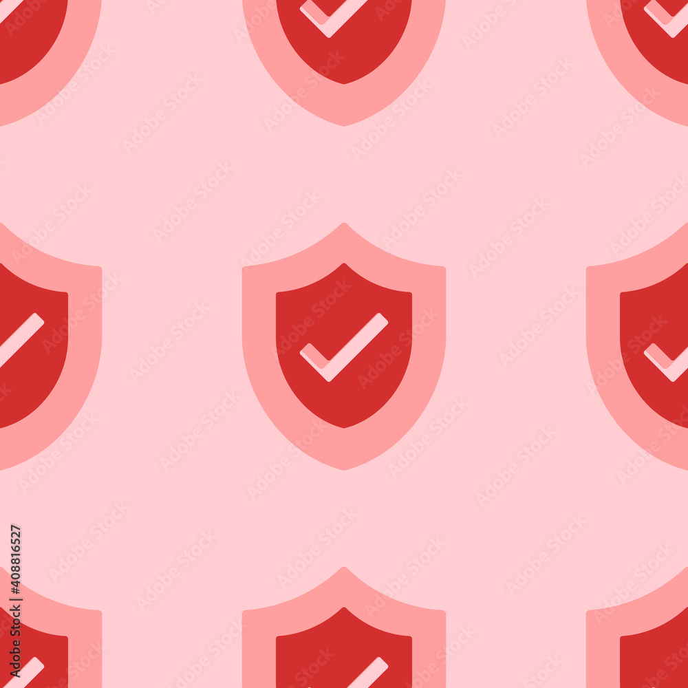Seamless pattern of large isolated red protection mark symbols. The elements are evenly spaced. Vector illustration on light red background Seamless pattern of large isolated red protection mark symbols. The elements are evenly spaced. Vector illustration on light red background