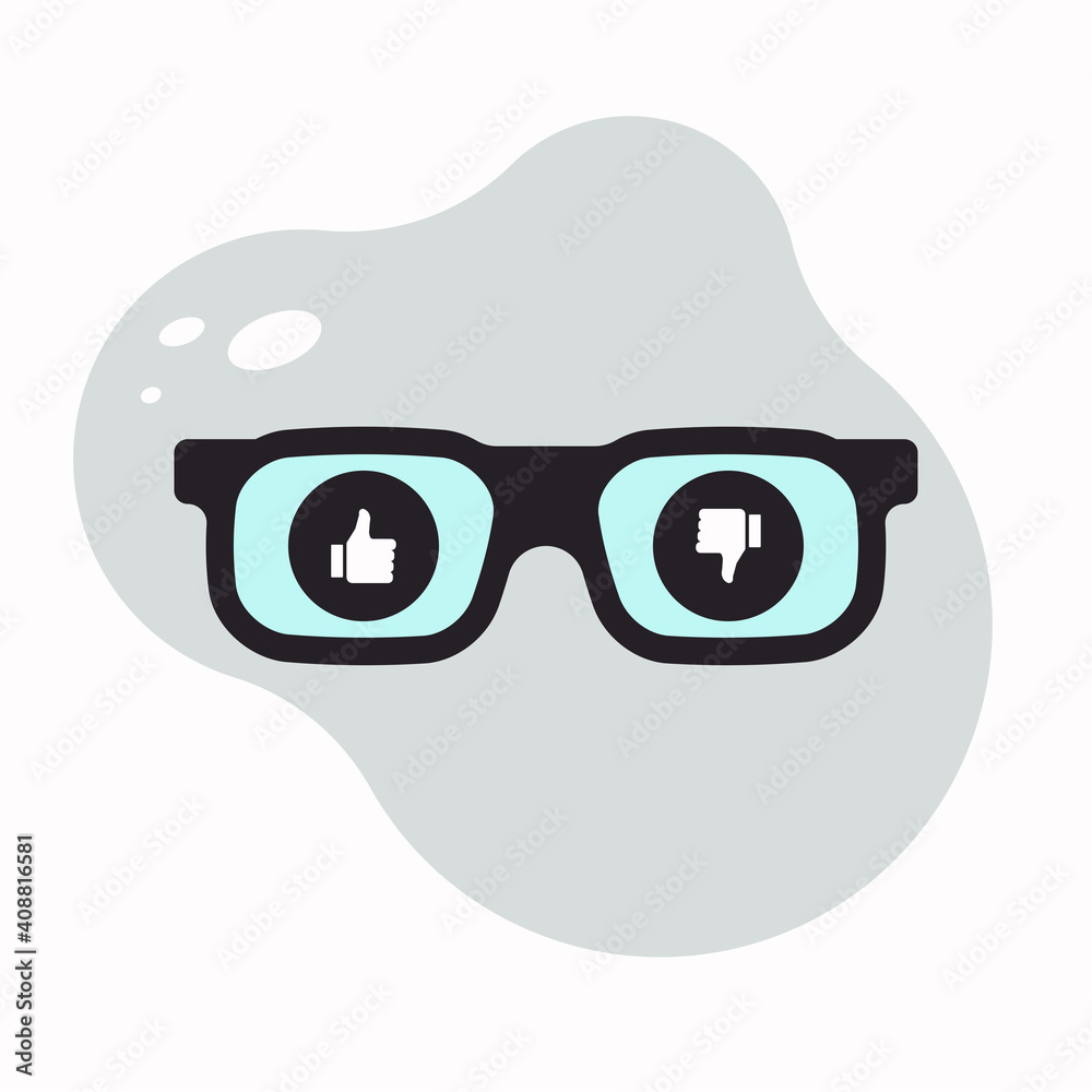 Eye glass with like and dislike icon design vector illustration Eye glass with like and dislike icon design vector illustration
