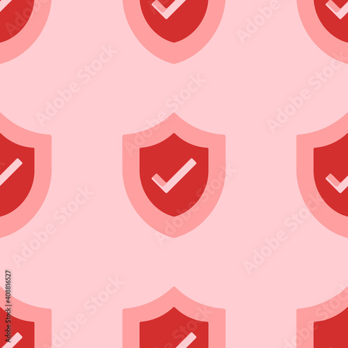 Seamless pattern of large isolated red protection mark symbols. The elements are evenly spaced. Vector illustration on light red background