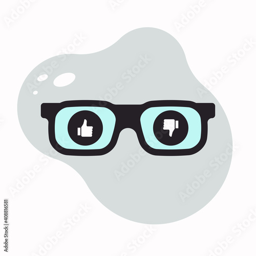 Eye glass with like and dislike icon design vector illustration
