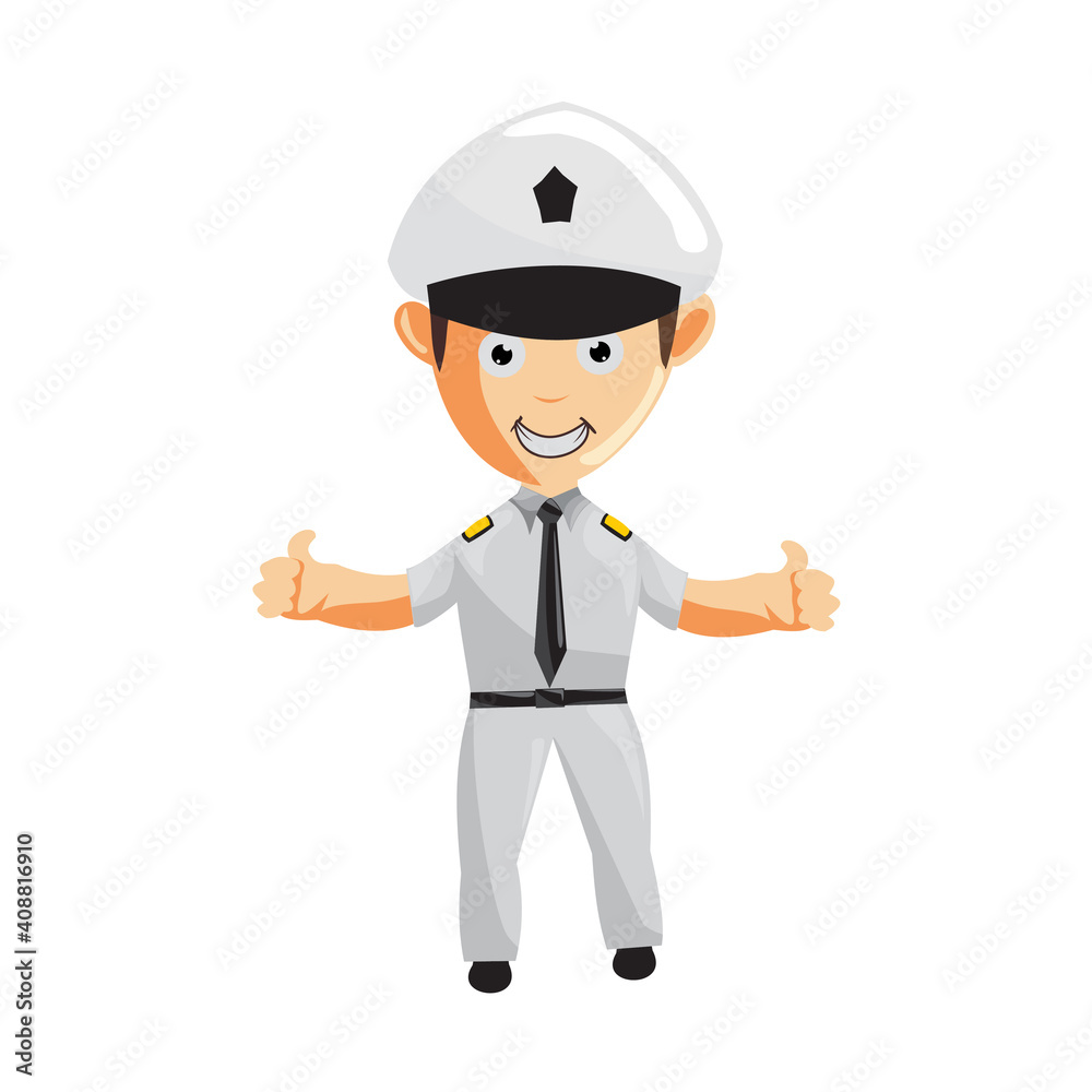 Airplane Pilot Thumb up Cartoon Character Aircraft Captain in Uniform