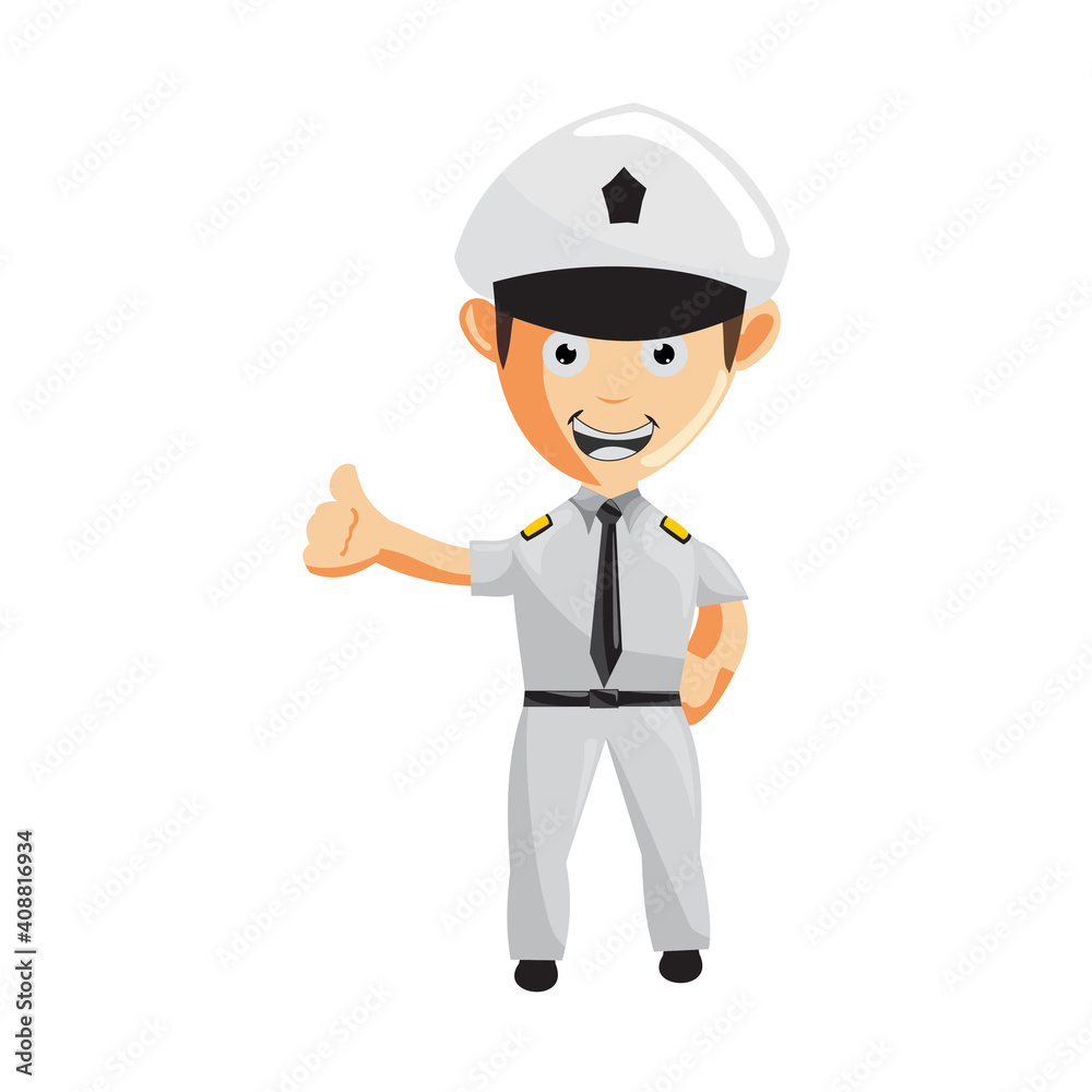 Airplane Pilot Thumb up Cartoon Character Aircraft Captain in Uniform