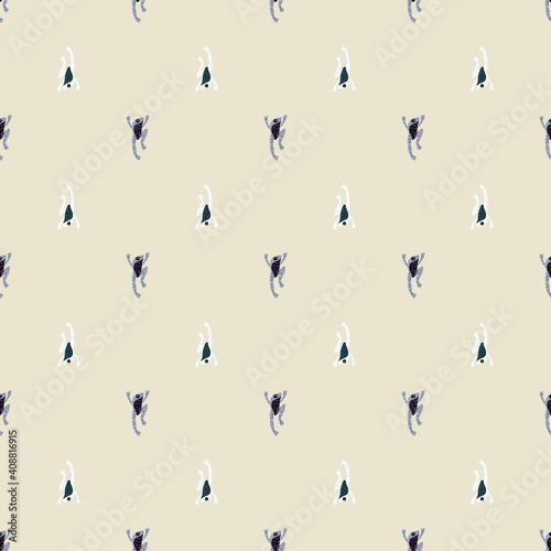 Decorative zooligy seamless pattern with funny froggy navy blue silhouettes. Pastel light background. photo