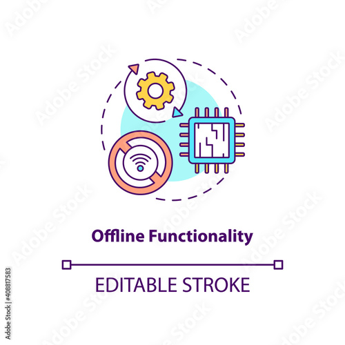 Offline functionality concept icon. SaaS argument idea thin line illustration. Without dependency on network and Internet connection. Vector isolated outline RGB color drawing. Editable stroke