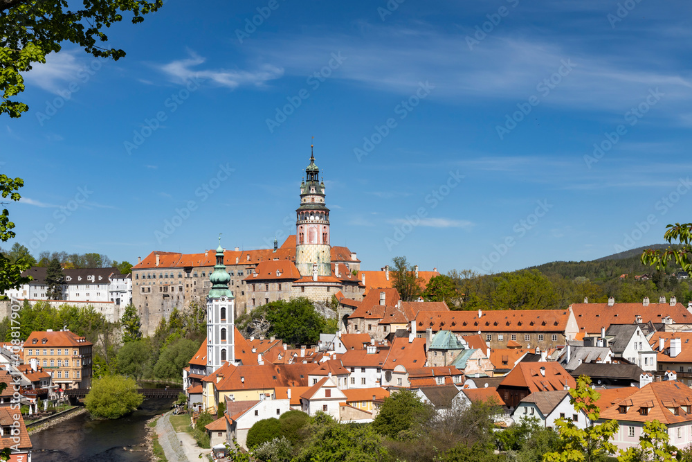 View of the town and castle of Czech Krumlov, Southern Bohemia, Czech Republic