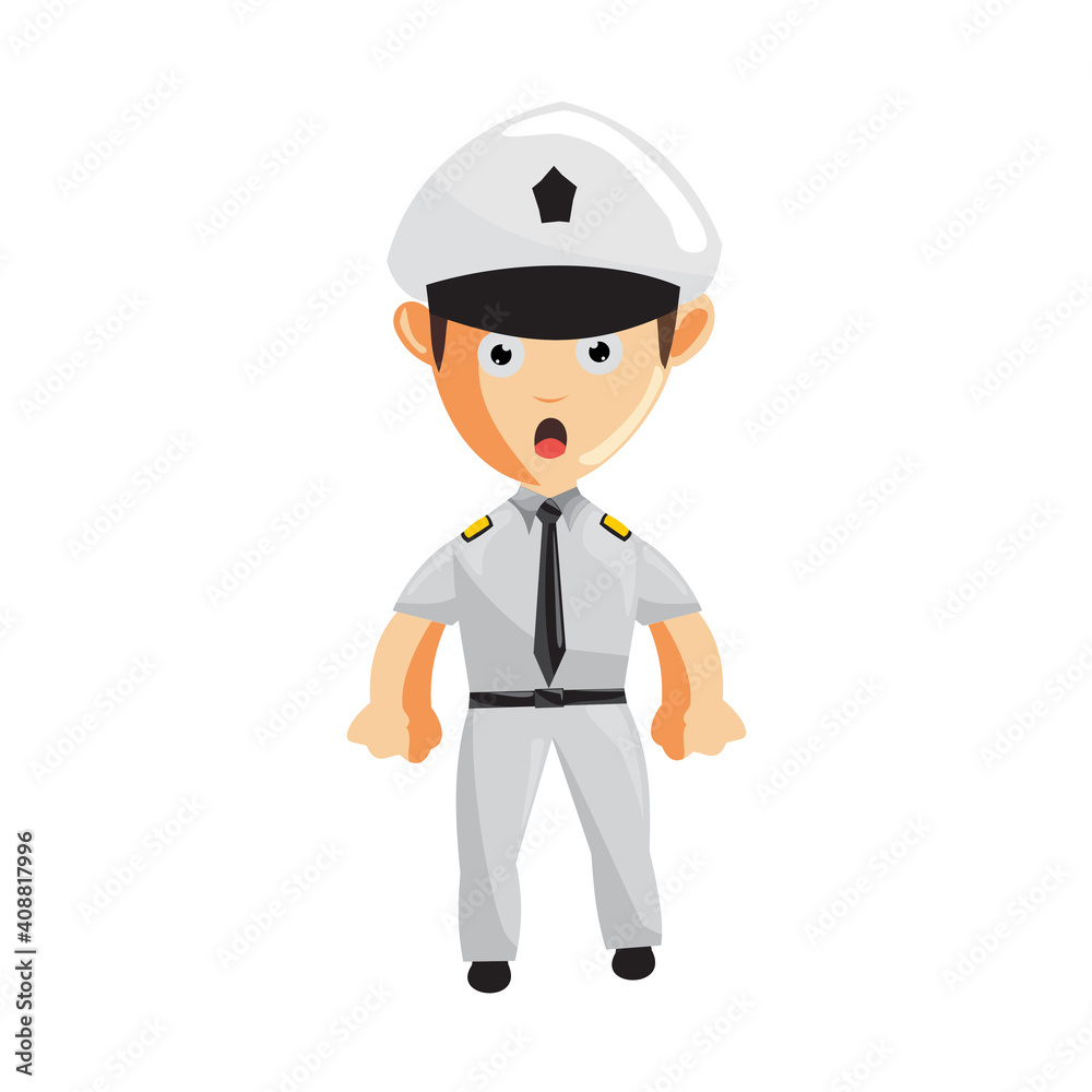 Airplane Pilot Standing Confused Cartoon Character Aircraft Captain in Uniform