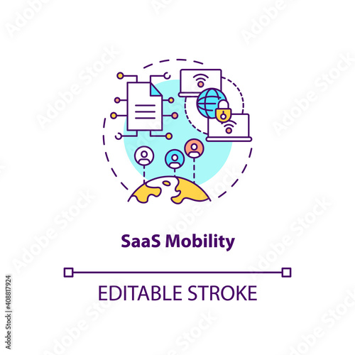 SaaS mobility concept icon. Software as service argument idea thin line illustration. Entering global marketplace with lower costs. Vector isolated outline RGB color drawing. Editable stroke