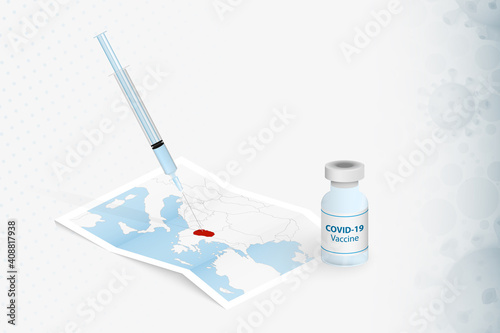 Macedonia Vaccination, Injection with COVID-19 vaccine in Map of Macedonia.