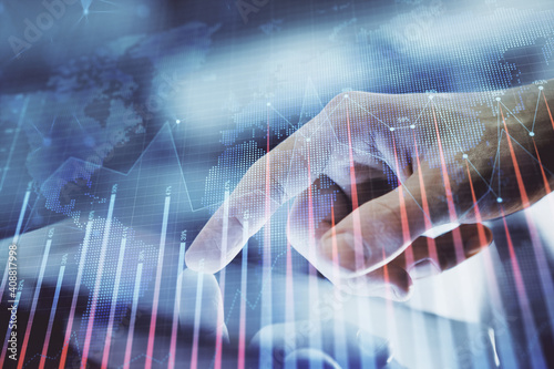 Wallpaper Mural Multi exposure of man's hands holding and using a digital phone and forex graph drawing. Financial market concept. Torontodigital.ca