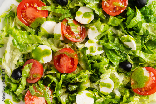 fresh salad with mozzarella and olives
