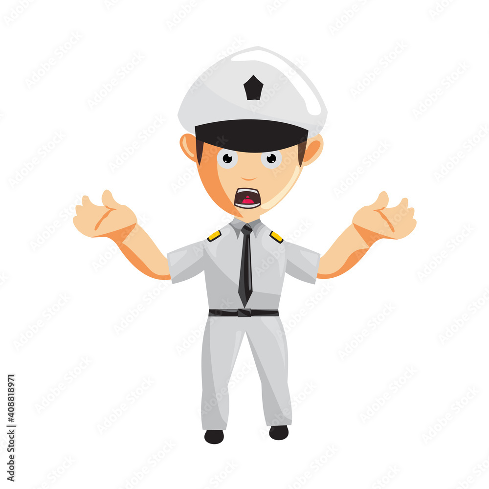 Airplane Pilot Hand Confused Cartoon Character Aircraft Captain in Uniform