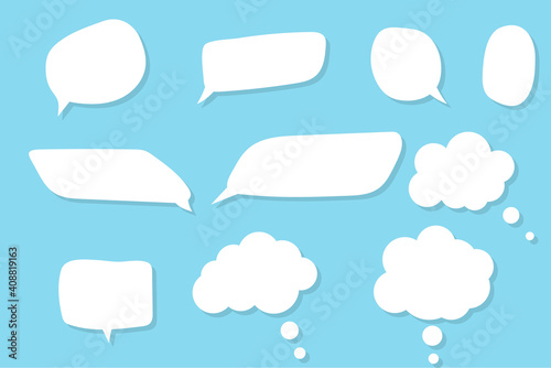 White speech bubbles. Thinking balloon talks bubbling chat comment cloud comic retro shouting voice shapes isolated set.vector