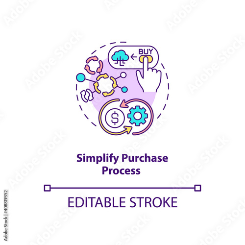 Simplifying purchase process concept icon. SaaS trial idea thin line illustration. Automated billing system. Monthly subscription buying. Vector isolated outline RGB color drawing. Editable stroke