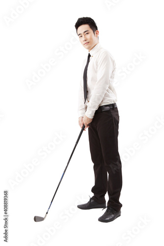 Business people holding a golf club © eastfenceimage