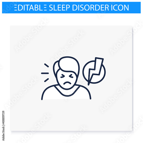 Irritability line icon. Sleep disorder, stress symptom. Healthy sleeping concept. Sleep problems treatment. Behaviour. Health care. Isolated vector illustration. Editable stroke 