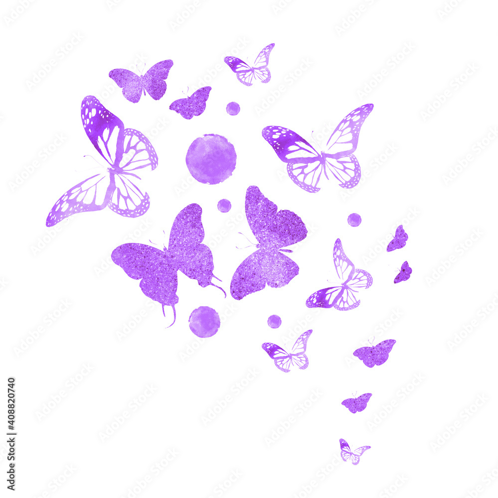 Naklejka Flock of silhouette butterflies on white