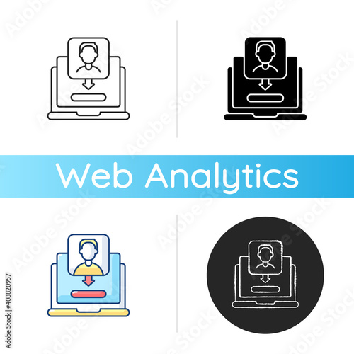 Unique visitor icon. Number of distinct individuals who request pages from website during specific period. Linear black and RGB color styles. Isolated vector illustrations