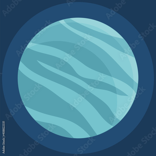Cartoon fantastic planet on dark blue space background. Cosmic object solar system astronomical element. Space game element flat vector objects round shape. Celestial body in orbit around a star