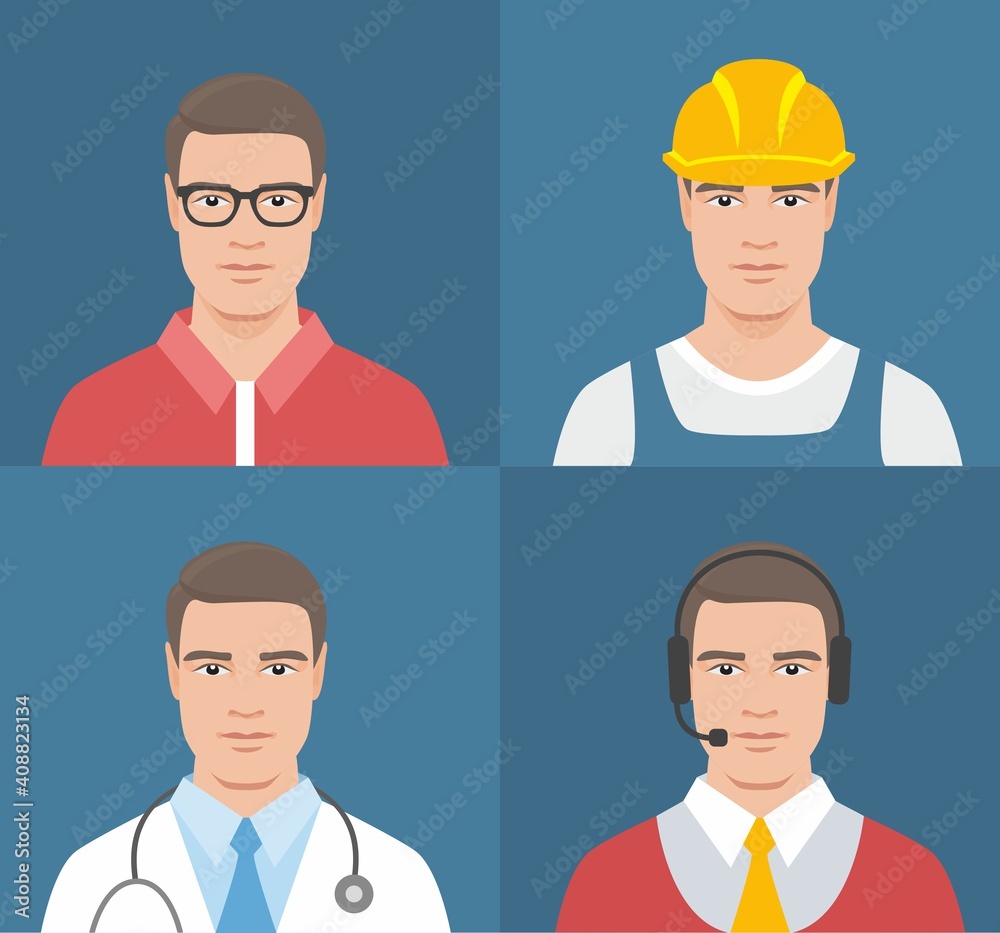 Person and profession. Vector illustration of various professions. Including programmer, doctor, operator, and builder. Person and profession. Vector illustration of various professions. Including programmer, doctor, operator, and builder.