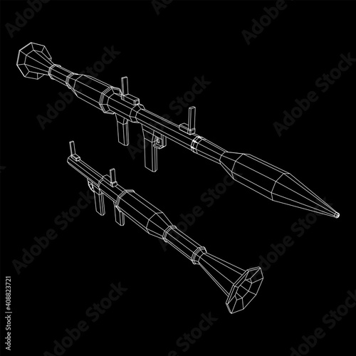 Anti-tank rocket propelled grenade launcher - RPG 7. Wireframe low poly mesh vector illustration.
