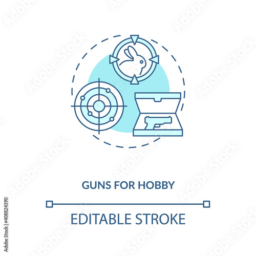 Guns for hobby turquoise concept icon. Antique weapon for collection. Firearm for hunting. Weapon control idea thin line illustration. Vector isolated outline RGB color drawing. Editable stroke