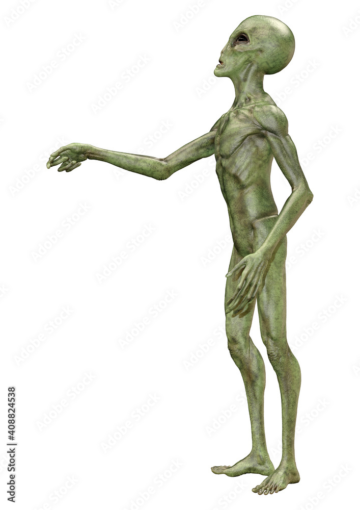 3D Rendering Green Alien on White 3D Rendering Green Alien on White